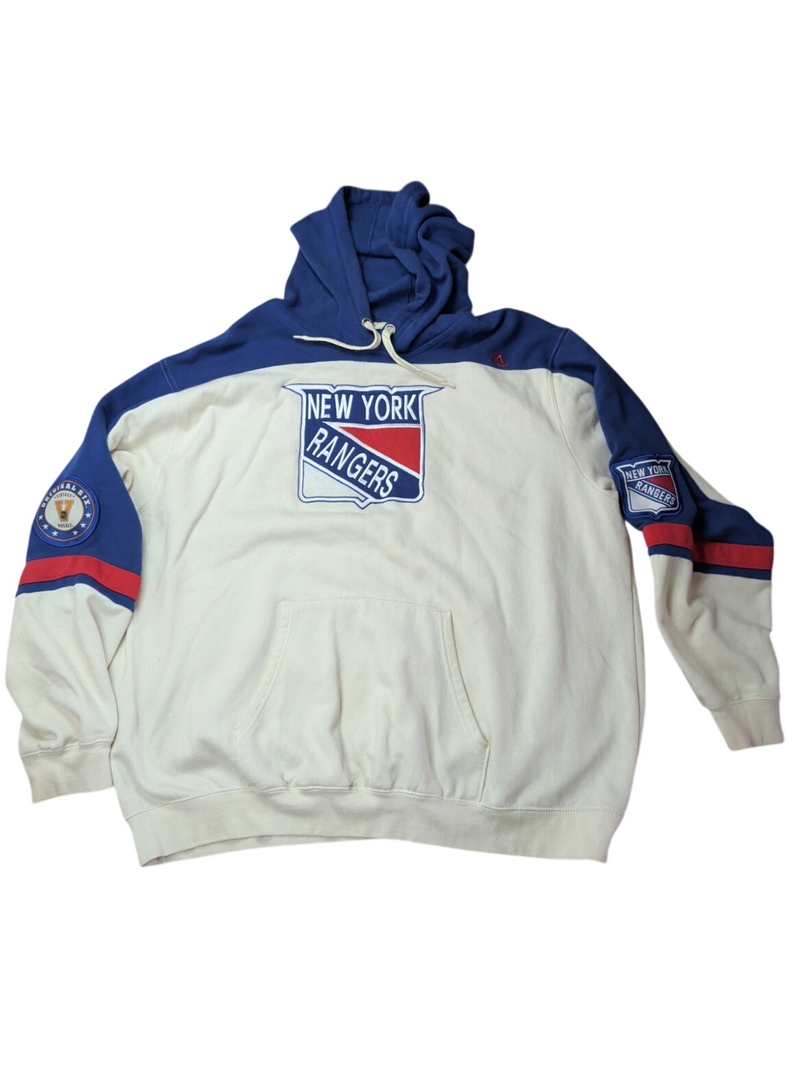 Ny Rangers Majestic Vintage Nhl Original Six Hooded Sweatshirt 2xl Blue White